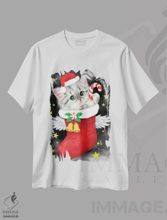 تیشرت سفید طرح دار فرشته بابانوئل ۳، حیوانات کریسمسی اثر کایومی هارای | immage.ir