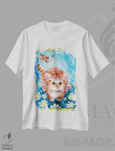تیشرت سفید طرح دار تعقیب زنبور، تزئینی اثر کایومی هارای | فروشگاه ایماژ