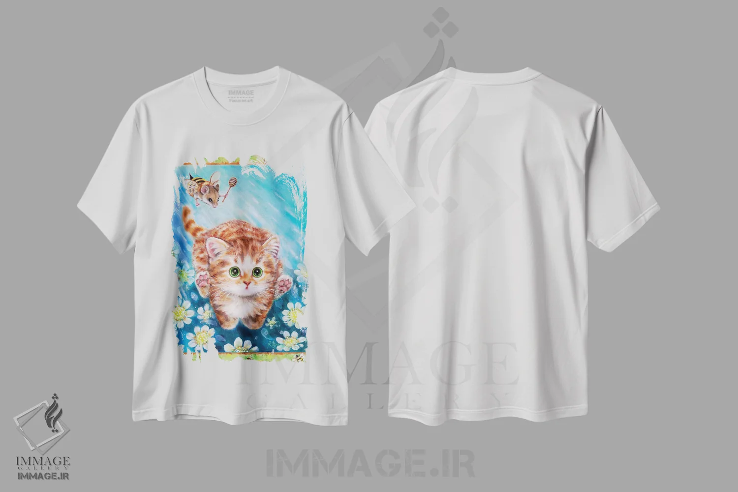 تیشرت سفید طرح دار تعقیب زنبور، تزئینی اثر کایومی هارای | فروشگاه ایماژ
