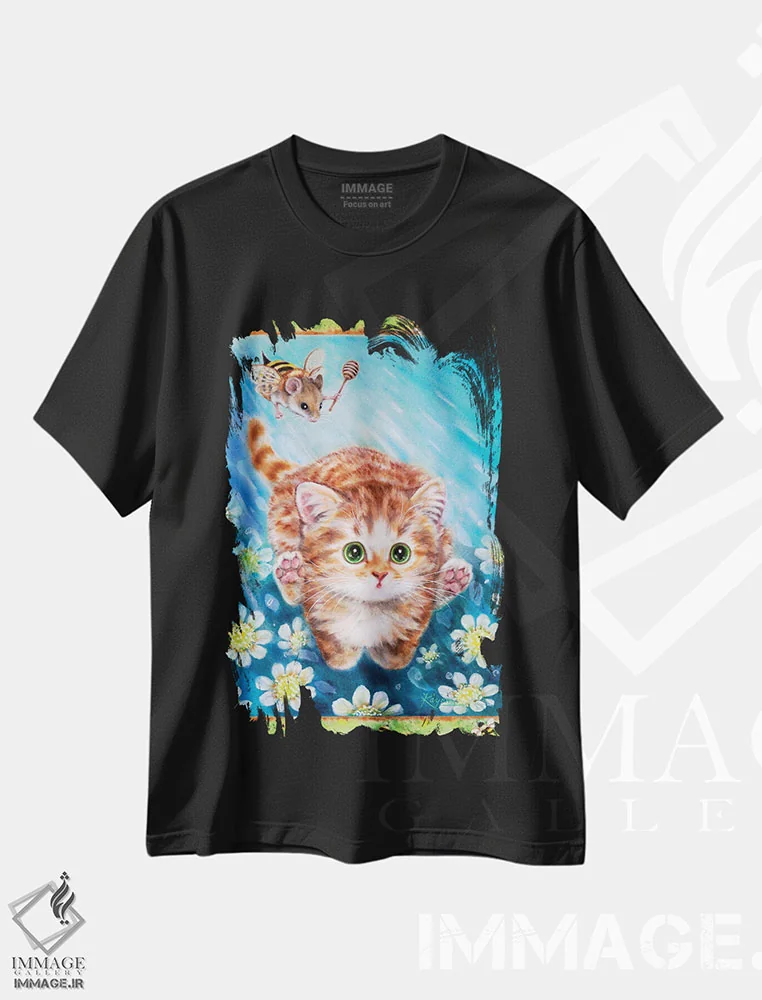 تیشرت مشکی طرح دار تعقیب زنبور، تزئینی اثر کایومی هارای | immage.ir