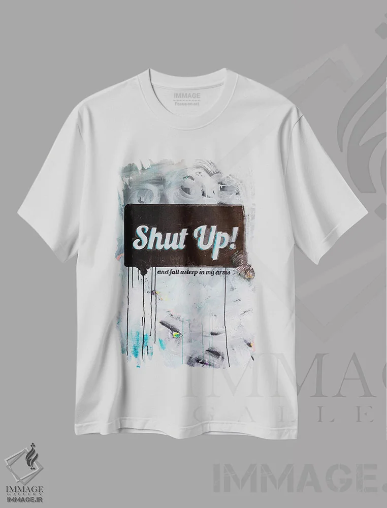 تیشرت سفید طرح دار ساکت باش، دکور معاصر اثر کنت یانگستروم | immage.ir