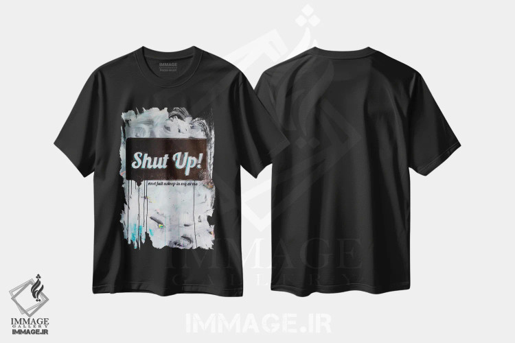 تیشرت مشکی طرح دار ساکت باش، دکور معاصر اثر کنت یانگستروم | فروشگاه ایماژ