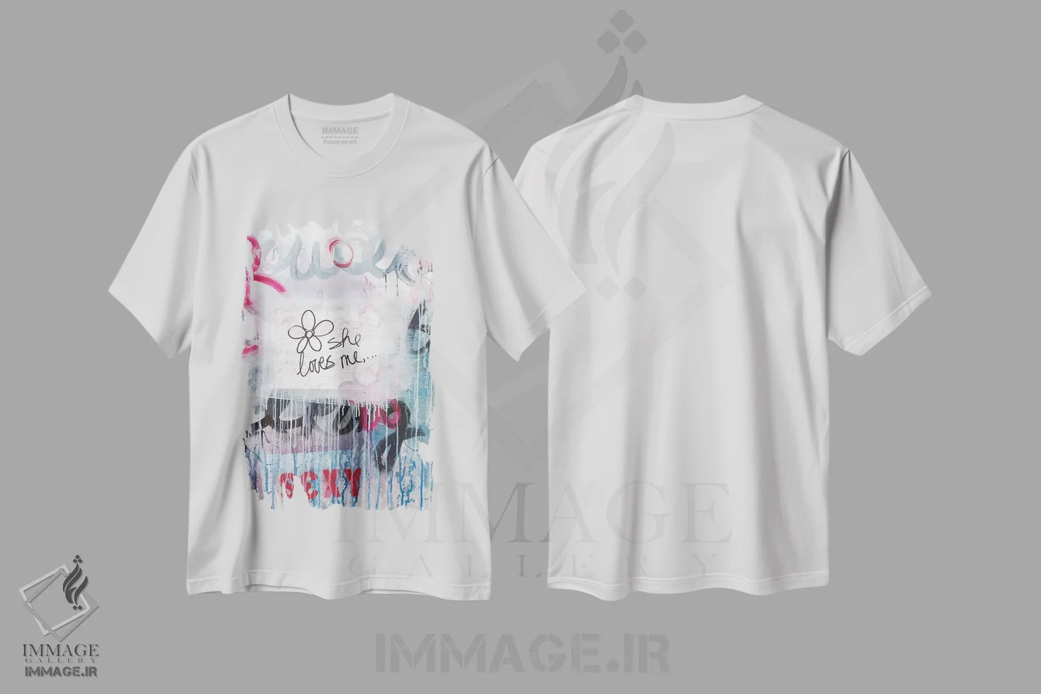 تیشرت سفید طرح دار او مرا دوست دارد II، تزئینی اثر کنت یانگستروم | immage.ir