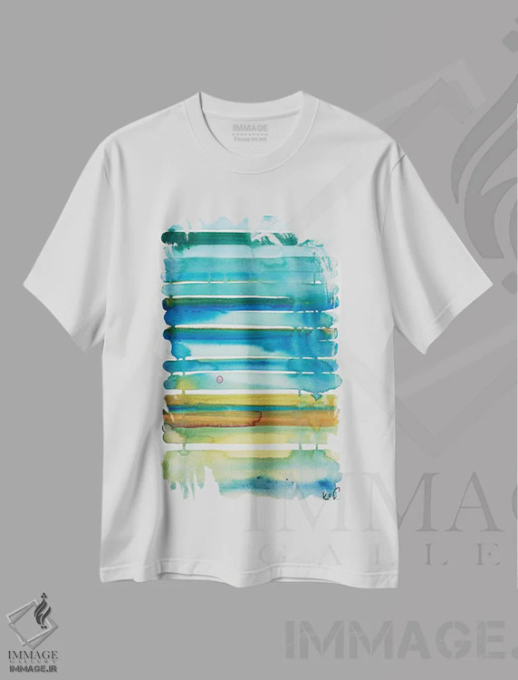 تیشرت سفید طرح دار راه راه I، آبستره اثر کنت یانگستروم | فروشگاه ایماژ