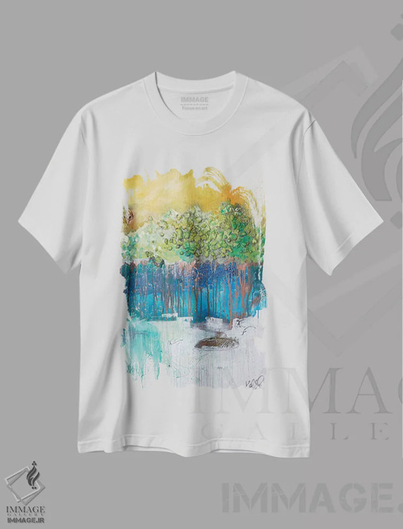 تیشرت سفید طرح دار درختان سه بعدی II، آبستره اثر کنت یانگستروم | فروشگاه ایماژ