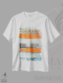 تیشرت سفید طرح دار هم بندی نارنجی راه راه جدید، آبستره اثر کنت یانگستروم | فروشگاه ایماژ