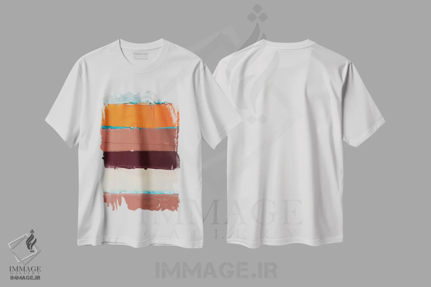 تیشرت سفید طرح دار نارنجی راه راه جدید I، آبستره اثر کنت یانگستروم | فروشگاه ایماژ