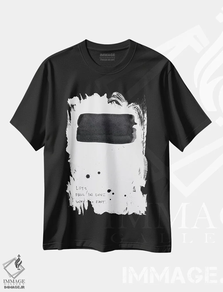 تیشرت مشکی طرح دار خیلی زود عاشق شدن، آبستره اثر کنت یانگستروم | فروشگاه ایماژ