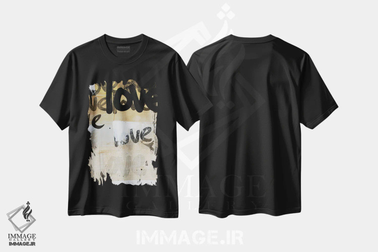 تیشرت مشکی طرح دار عشق طلایی تکراری، تزئینی اثر کنت یانگستروم | فروشگاه ایماژ