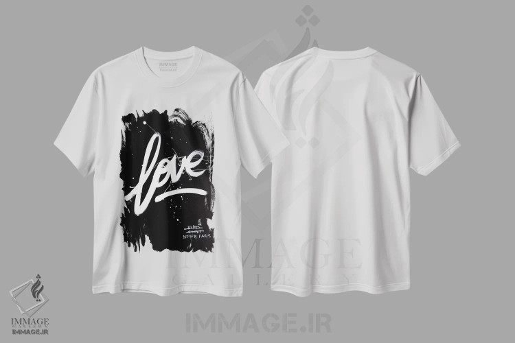 تیشرت سفید طرح دار عشق هرگز شکست نمی خورد۲، هنر تزئینی سیاه و سفید اثر کنت یانگستروم | فروشگاه ایماژ