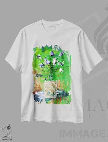 تیشرت سفید طرح دار گل های کم نور، آبستره اثر کنت یانگستروم | فروشگاه ایماژ