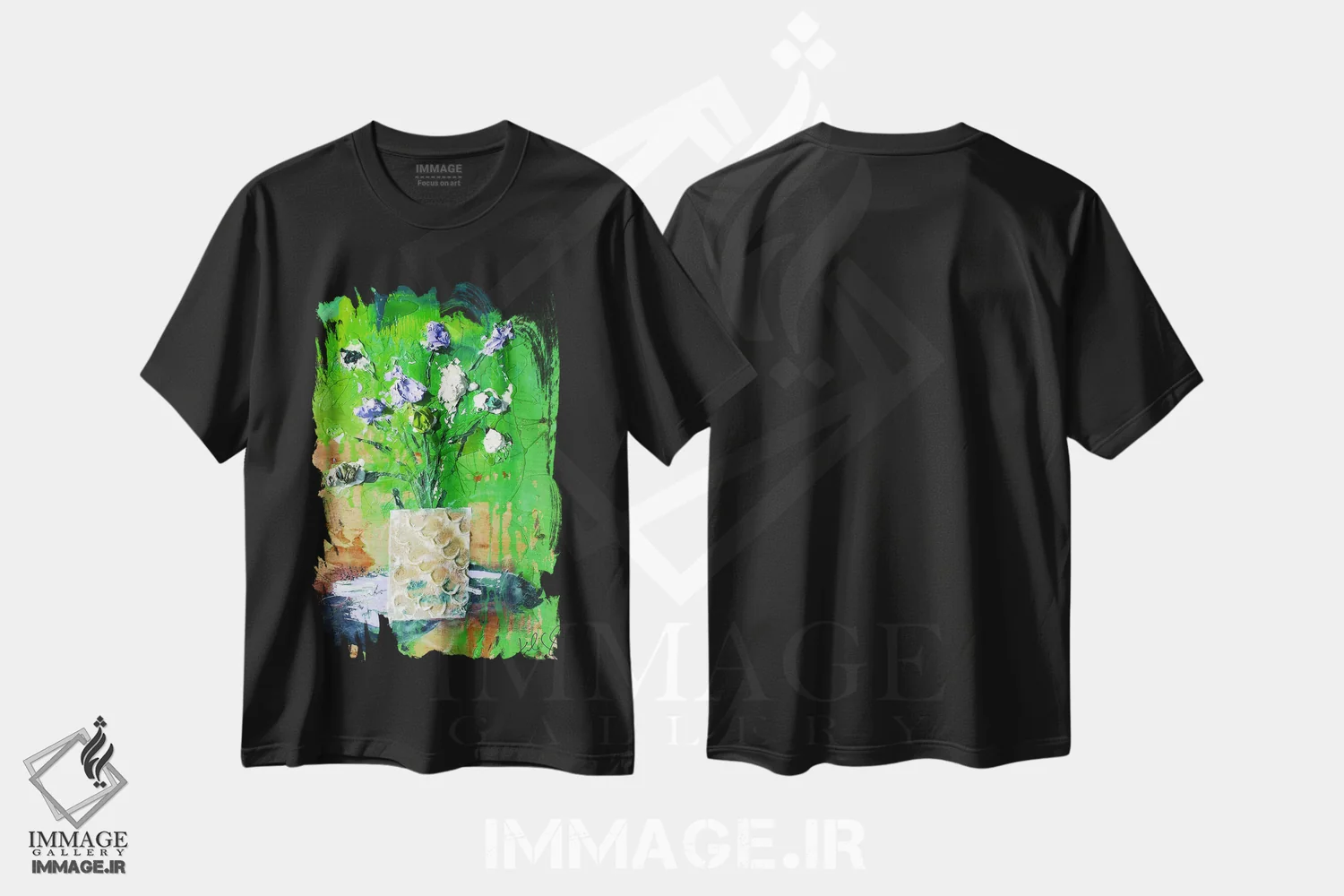 تیشرت مشکی طرح دار گل های کم نور، آبستره اثر کنت یانگستروم | immage.ir