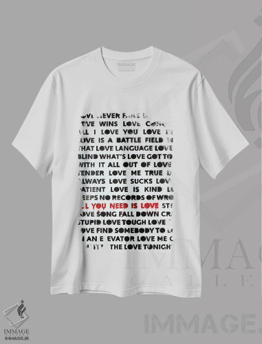 تیشرت سفید طرح دار تنها چیزی که نیاز داری عشق است، هنر فاخر معاصر اثر کنت یانگستروم | فروشگاه ایماژ