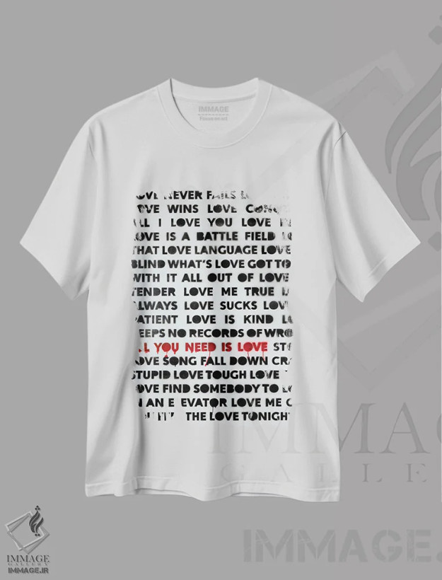 تیشرت سفید طرح دار تنها چیزی که نیاز داری عشق است، هنر فاخر معاصر اثر کنت یانگستروم | فروشگاه ایماژ