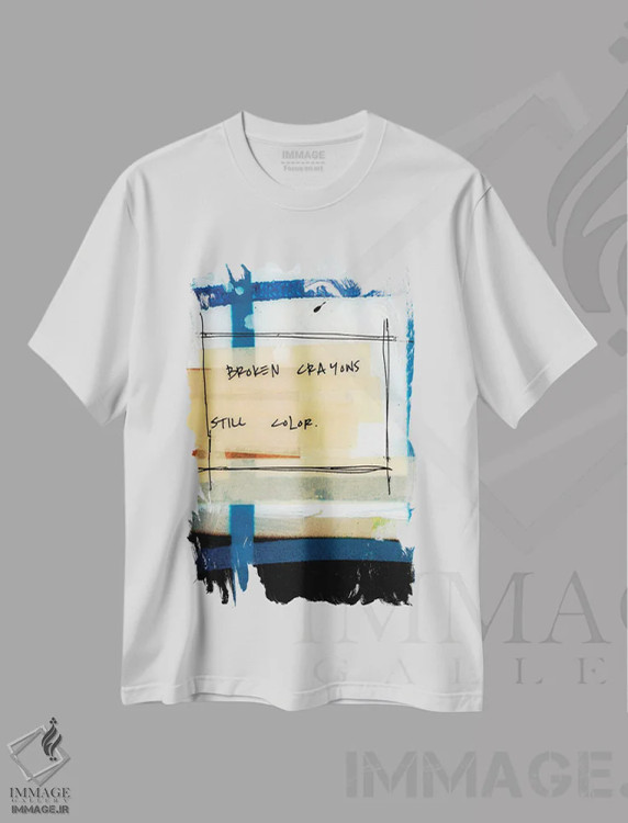 تیشرت سفید طرح دار مدادشمعی های شکسته، هنر فاخر معاصر اثر کنت یانگستروم | فروشگاه ایماژ