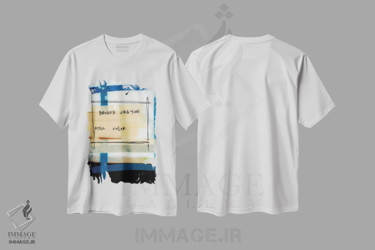 تیشرت سفید طرح دار مدادشمعی های شکسته، هنر فاخر معاصر اثر کنت یانگستروم | فروشگاه ایماژ