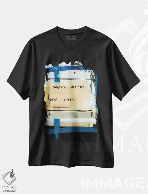 تیشرت مشکی طرح دار مدادشمعی های شکسته، هنر فاخر معاصر اثر کنت یانگستروم | immage.ir