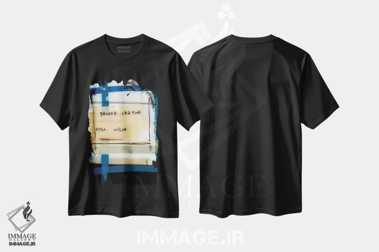 تیشرت مشکی طرح دار مدادشمعی های شکسته، هنر فاخر معاصر اثر کنت یانگستروم | immage.ir
