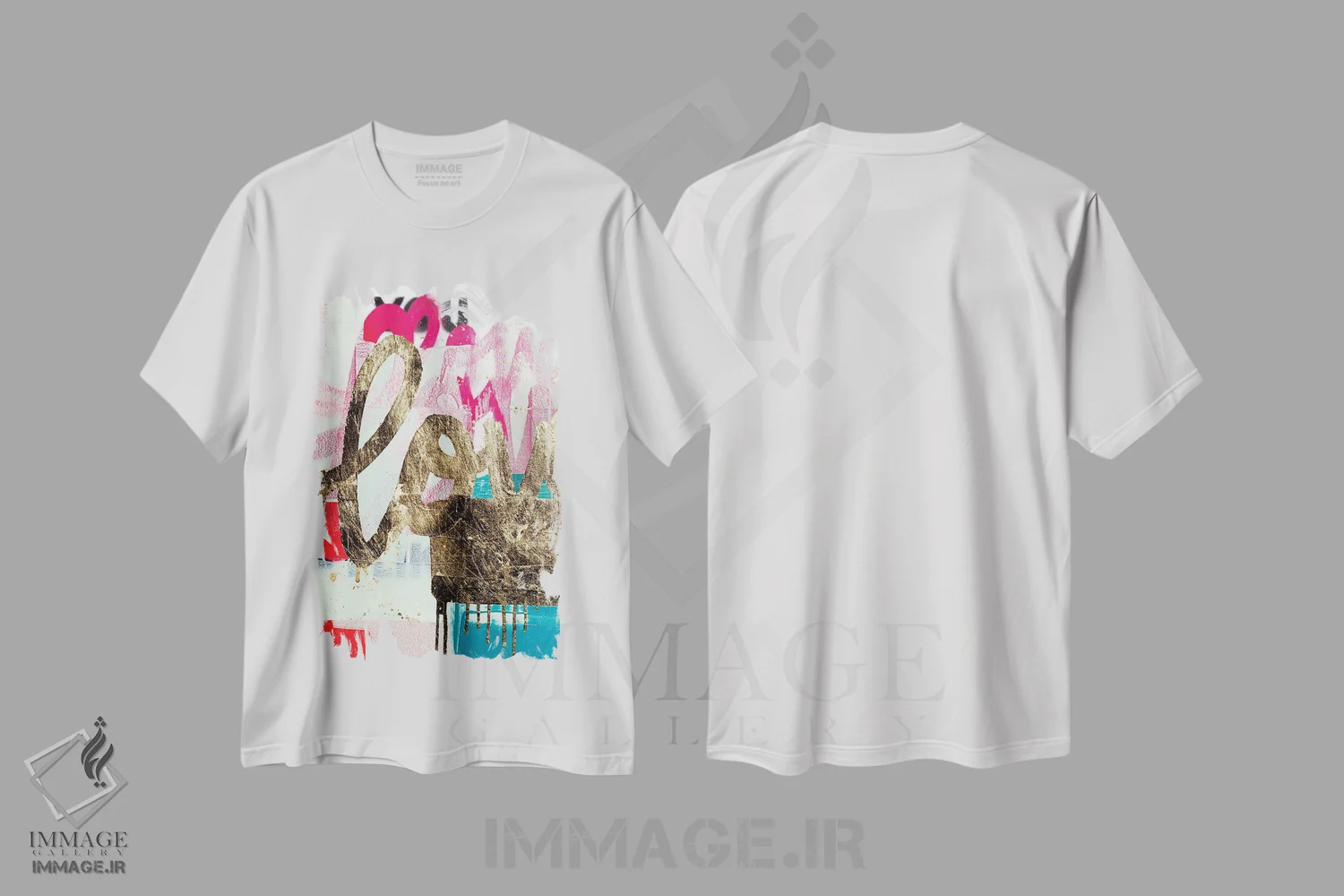 تیشرت سفید طرح دار عشق با برگ طلا، هنر فاخر معاصر اثر کنت یانگستروم | فروشگاه ایماژ