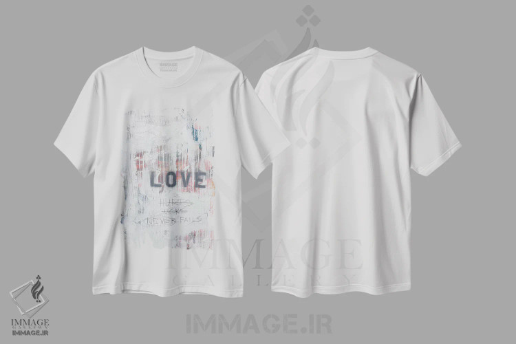 تیشرت سفید طرح دار عشق درد دارد... بد است؟ هرگز شکست نمی خورد، آبستره اثر کنت یانگستروم | فروشگاه ایماژ