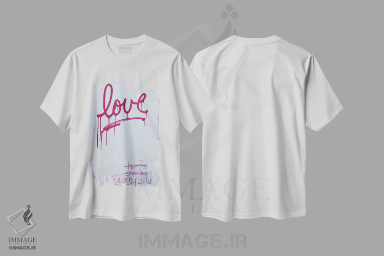 تیشرت سفید طرح دار عشق درد دارد؟ بد است؟ هرگز شکست نمی خورد، آبستره اثر کنت یانگستروم | immage.ir