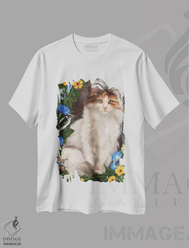 تیشرت سفید طرح دار در باغ، تزئینی اثر کایرا ویلسون | فروشگاه ایماژ