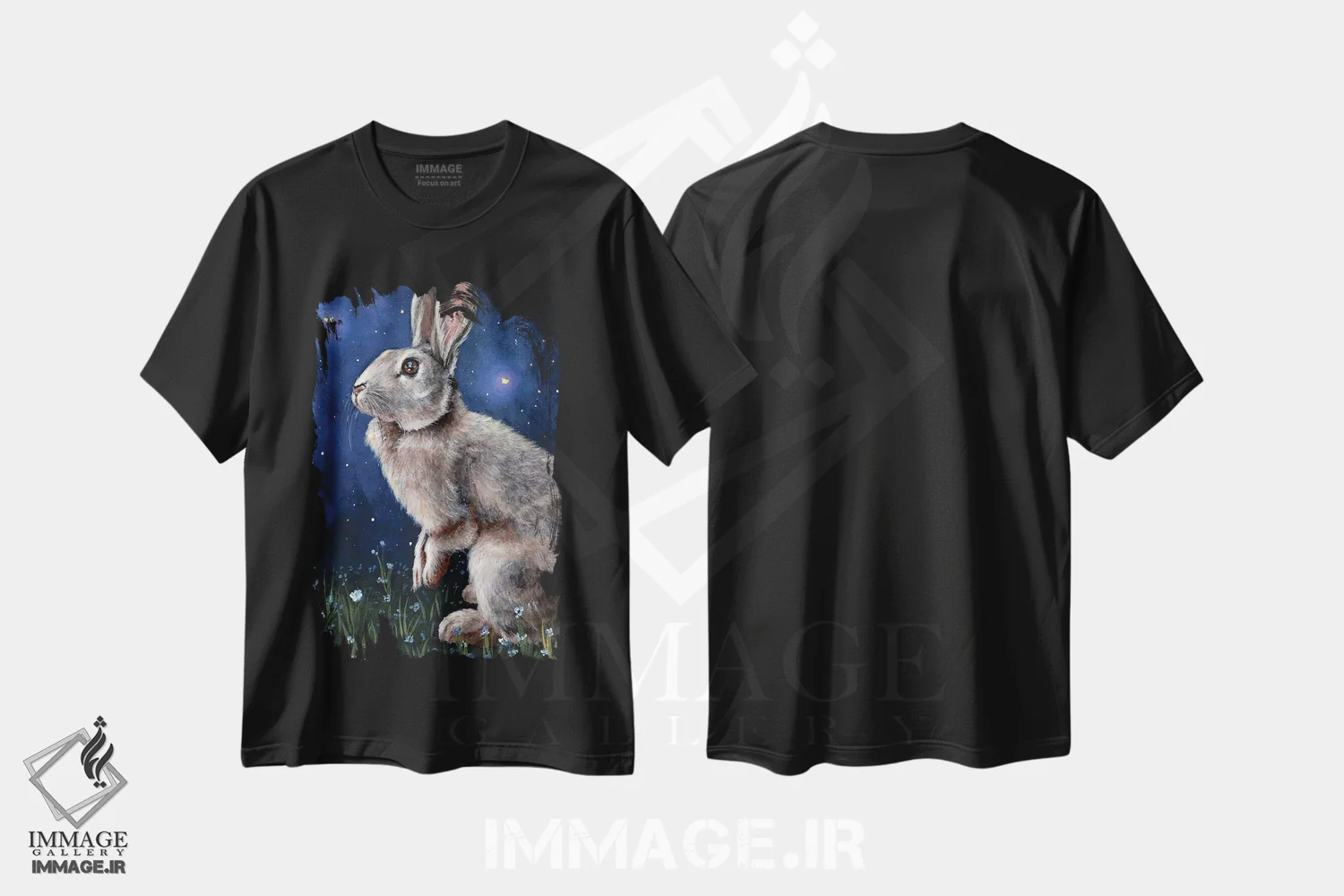 تیشرت مشکی طرح دار خرگوش و کرم های شب تاب، مدیوم اثر کایرا ویلسون | فروشگاه ایماژ