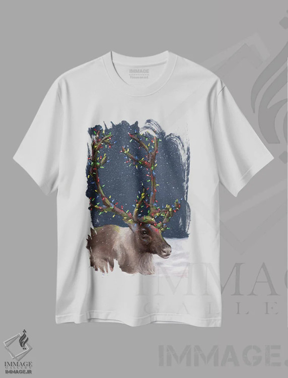 تیشرت سفید طرح دار گوزن شمالی ۲، حیوانات کریسمسی اثر کایرا ویلسون | immage.ir