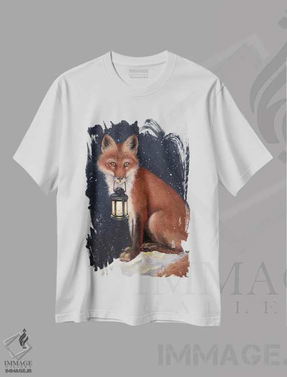 تیشرت سفید طرح دار روباه و فانوس، تزئینی اثر کایرا ویلسون | فروشگاه ایماژ