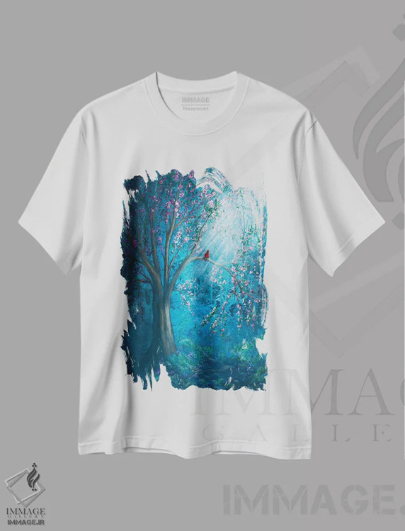 تیشرت سفید طرح دار شکوفه، تزئینی اثر کایرا ویلسون | فروشگاه ایماژ