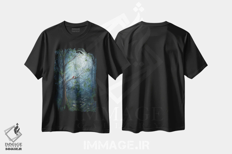 تیشرت مشکی طرح دار جفت جنگلی، تزئینی اثر کایرا ویلسون | فروشگاه ایماژ