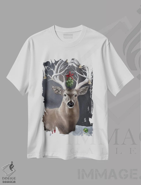 تیشرت سفید طرح دار گوزن تعطیلات، حیوانات کریسمسی اثر کایرا ویلسون | immage.ir