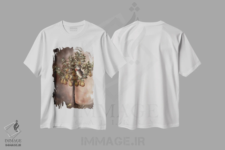تیشرت سفید طرح دار پافین در درخت گلابی، تزئینی اثر کایرا ویلسون | فروشگاه ایماژ