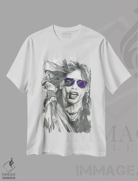 تیشرت سفید طرح دار استیون تایلر، هنر دیجیتال اثر کتی سالیوان | immage.ir