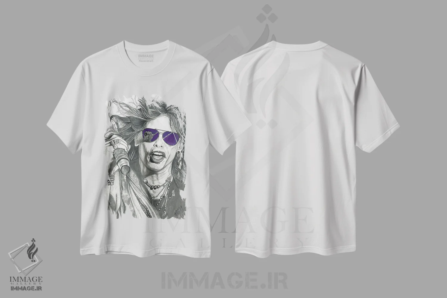 تیشرت سفید طرح دار استیون تایلر، هنر دیجیتال اثر کتی سالیوان | immage.ir