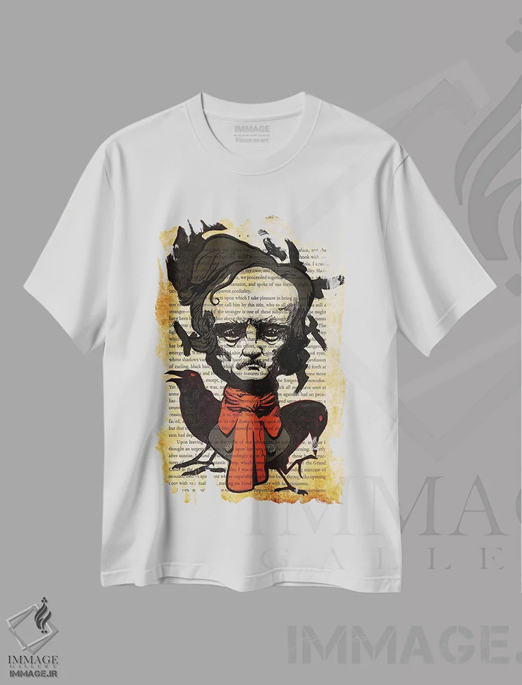 تیشرت سفید طرح دار ادگار آلن پو، هنر فاخر معاصر اثر کایل ویلیس | immage.ir