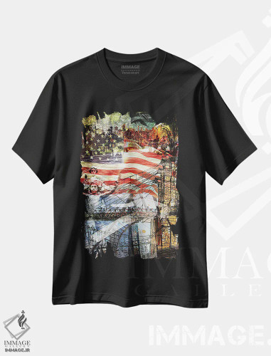 تیشرت مشکی طرح دار مجموعه نیویورک: این است آمریکا، هنر فاخر معاصر اثر کایل ویلیس | فروشگاه ایماژ