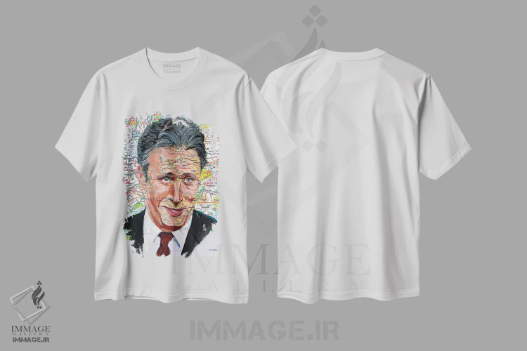 تیشرت سفید طرح دار جان استوارت، هنر فاخر معاصر اثر کایل ویلیس | immage.ir