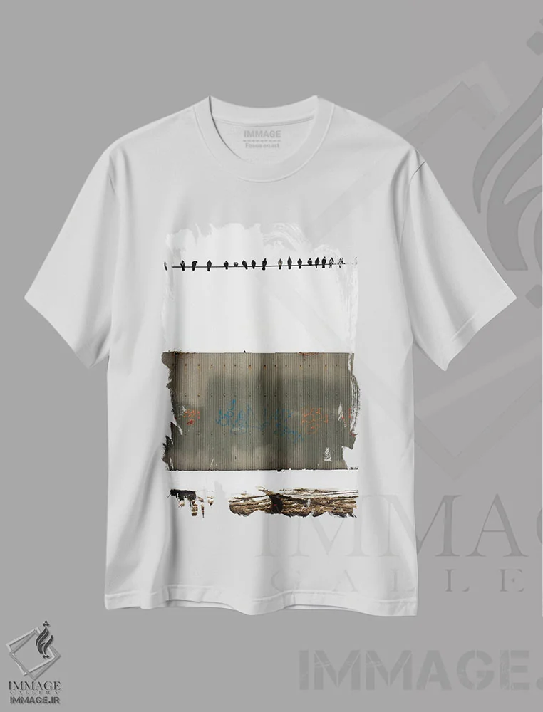تیشرت سفید طرح دار پرندگان در افق های یخ زده، مدیوم اثر کنزو ایجیری | immage.ir