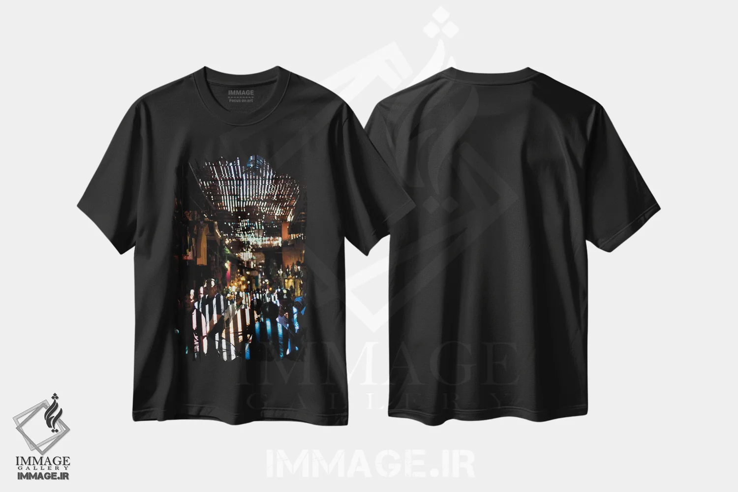 تیشرت مشکی طرح دار رنگ های اسرارآمیز و آوازهای بازار، مدیوم اثر کنزو ایجیری | immage.ir