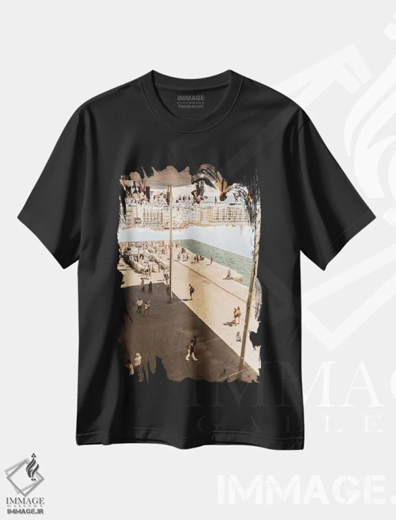 تیشرت مشکی طرح دار بندر قدیمی مارسی ۵، مدیوم اثر کنزو ایجیری | immage.ir