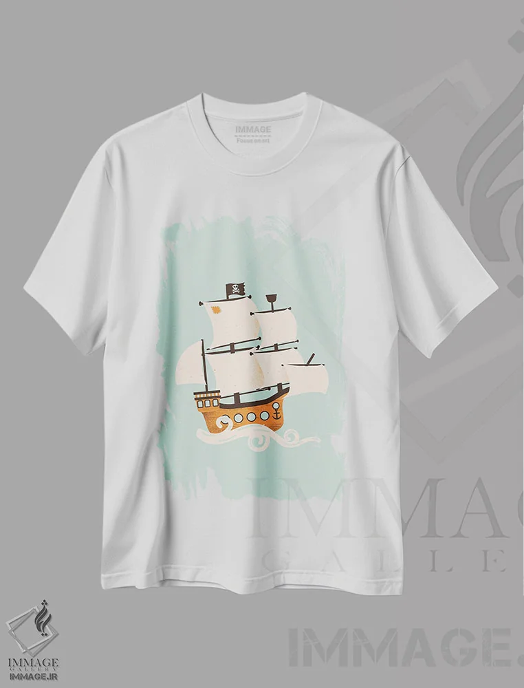 تیشرت سفید طرح دار کشتی دزدان دریایی، تزئینی اثر کانزیلو | فروشگاه ایماژ
