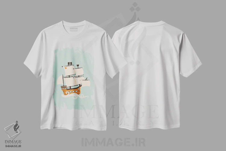 تیشرت سفید طرح دار کشتی دزدان دریایی، تزئینی اثر کانزیلو | فروشگاه ایماژ