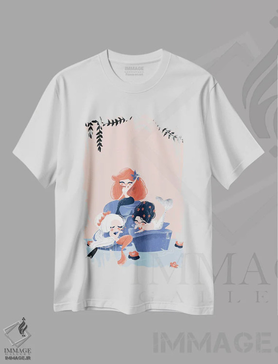 تیشرت سفید طرح دار سه پری دریایی، تزئینی اثر کانزیلو | فروشگاه ایماژ