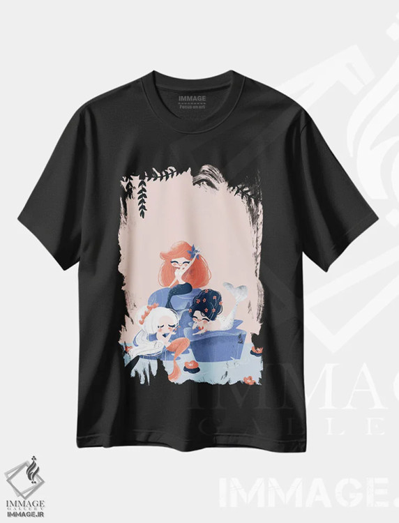 تیشرت مشکی طرح دار سه پری دریایی، تزئینی اثر کانزیلو | immage.ir