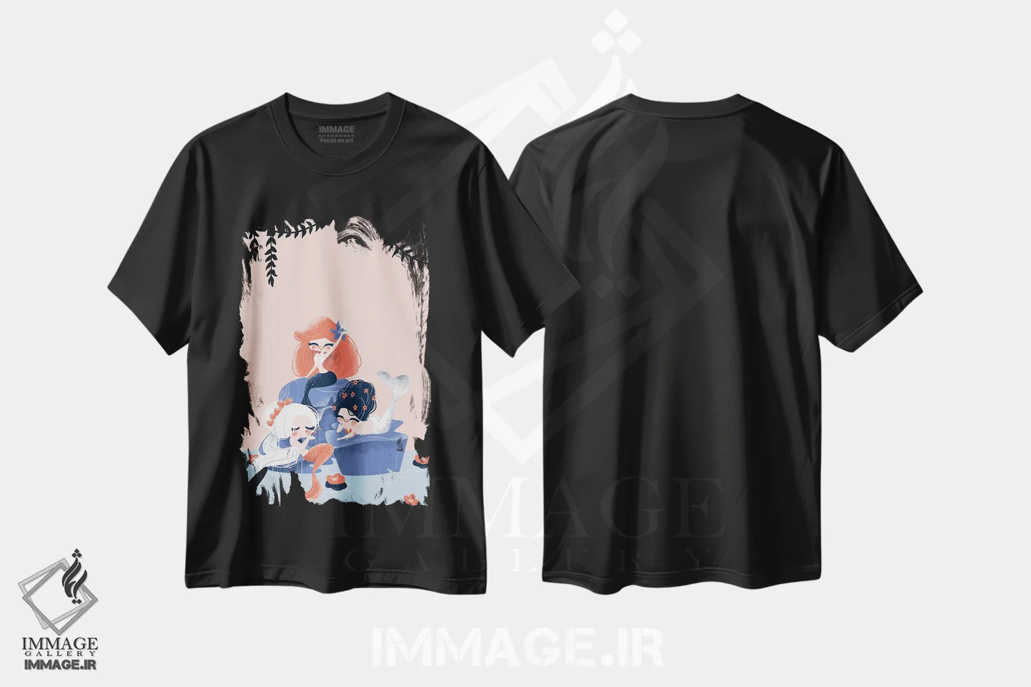 تیشرت مشکی طرح دار سه پری دریایی، تزئینی اثر کانزیلو | immage.ir