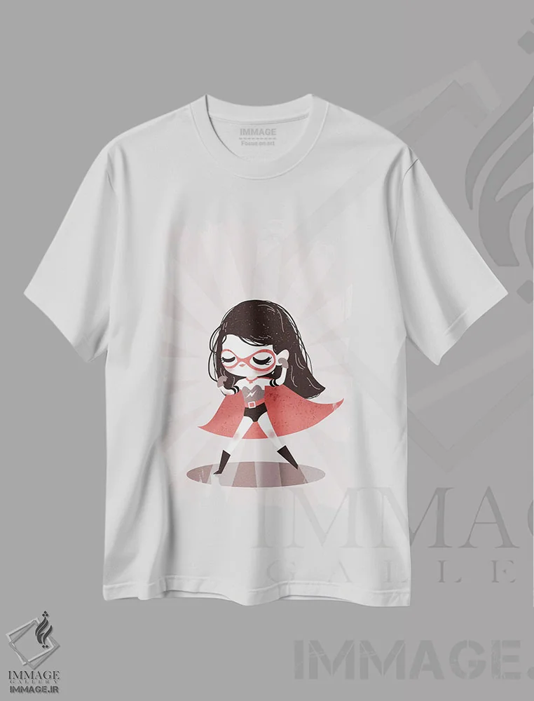تیشرت سفید طرح دار دختر ابرقهرمان، تزئینی اثر کانزیلو | فروشگاه ایماژ