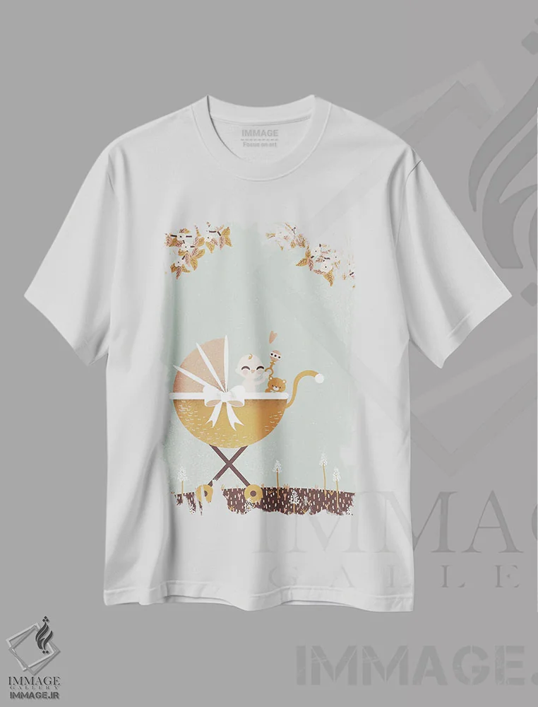 تیشرت سفید طرح دار خوش آمدی نوزاد، تزئینی اثر کانزیلو | فروشگاه ایماژ