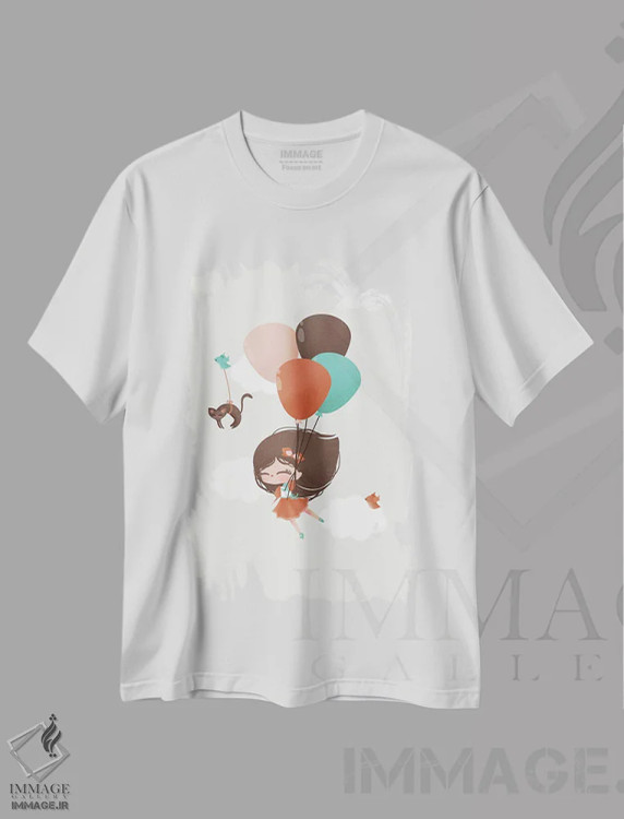 تیشرت سفید طرح دار دختر میان ابرها، تزئینی اثر کانزیلو | فروشگاه ایماژ