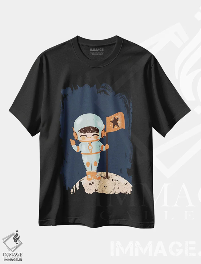 تیشرت مشکی طرح دار فضانورد، تزئینی اثر کانزیلو | immage.ir